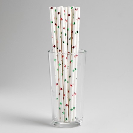Pipe for cocktail "Color stars", embossing, set of 12 pcs.
