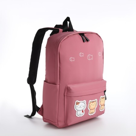 Young backpack from textiles with a zipper, waterproof, 4 pockets, pink color-2