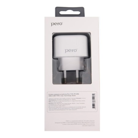 Network charger PERO TC10, USB, USB-C, 3.1 A, fast charging, white-5