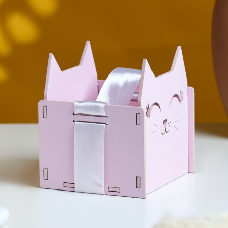 Kashpo wooden 10 × 9.5 × 11 cm unique "pussy", handle tape, pink-1