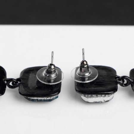 Hanging earrings with rhinestones "Fluid" Small, white-emergent color in ferrous metal, 8.5 cm-2