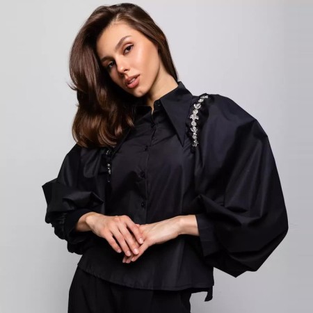 Female shirt, black color, size One size (42-44)-3