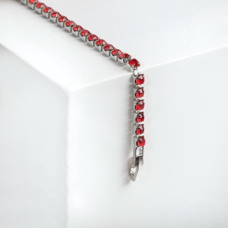 Bracelet with rhinestones "shining" thin thread, red color in silver, 18 cm-3