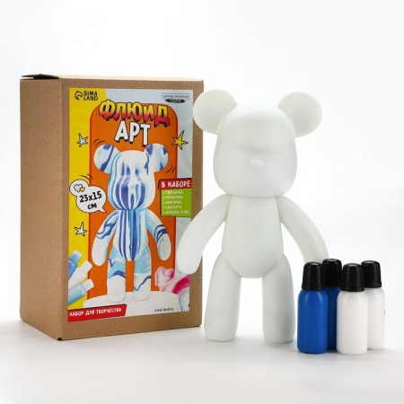 Drawing by acrylic on the plastic figure "Bear", blue, a set for creativity fluid art-1