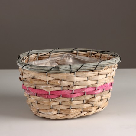 Kashpo wicker oval, 23x15xh12cm, natural/pink