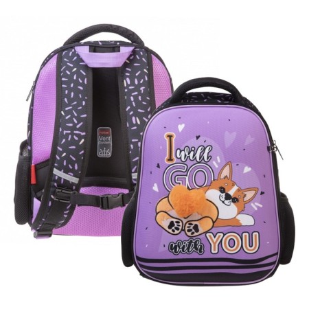 Frame backpack 38 x 29 x 12.5 cm, Hatber Ergonomic Light "Milashka Corgi", Pink/Black NRK71013