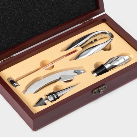 Set for wine, 5 objects: corkscrew, knife for cutting foil, cork, drip, thermometer-1