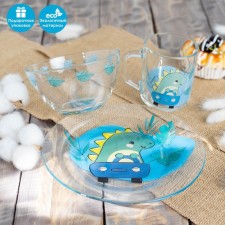 A set of children's dishes of Dynosaurus shares, 3 items: 450 ml bowl, plate d = 20 cm, mug 200 ml