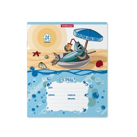 Notebook 24 sheets in the Erichkrause Fish Story cage, cover coated cardboard, offset block, whiteness 100% whiteness, mix-4