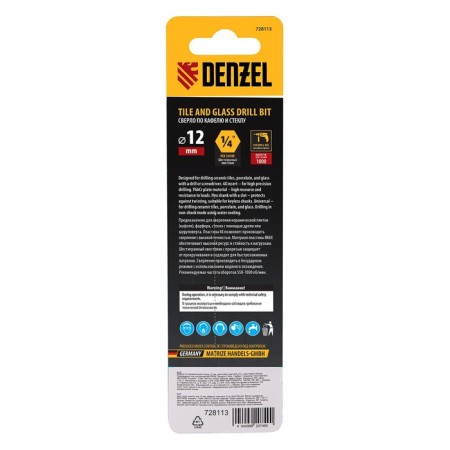 Drill on ceramic tile Denzel 728113, cross plate, 6-gr. Saar, 12 mm-3
