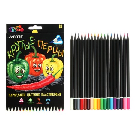 Pencils 18 colors are plastic, Devente Juicy Black, three -sided, 2m, 3 mm, tinted in black