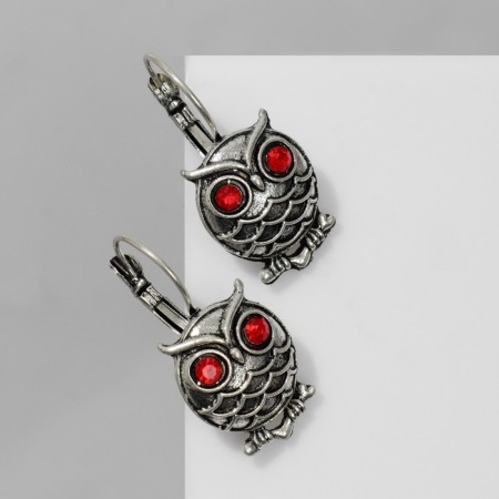 Earrings "Bird" Filin on a branch, red color in black silver-1