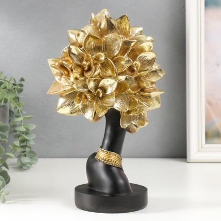 Souvenir Polystone Bust "African with a flower on the head" Black with gold 29x11x17 cm-2