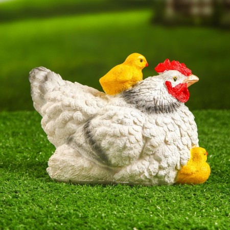Garden figure "White chicken with chickens" 21x16x14cm-2