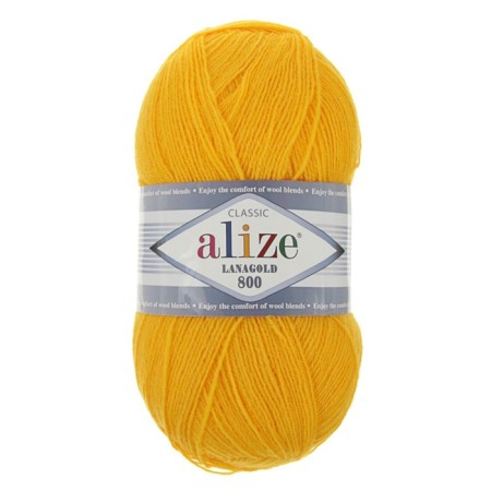 Yarn "Lanagold 800" 49% wool, 51% acrylic 730m/100g (216 yellow)-1