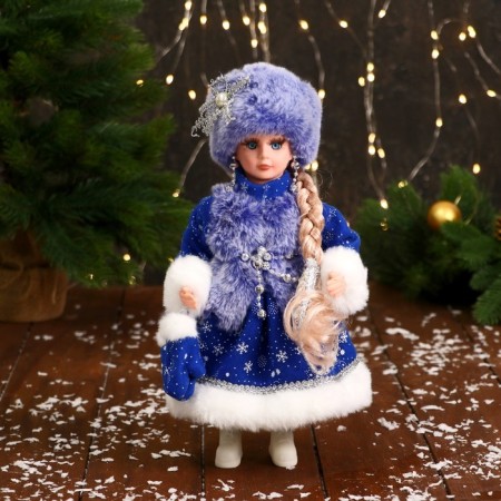 Snow Maiden "in a fur vest" 32 cm, blue
