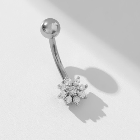 Piercing in the navel "Flower" miniature, rod l = 1 cm, white color in silver