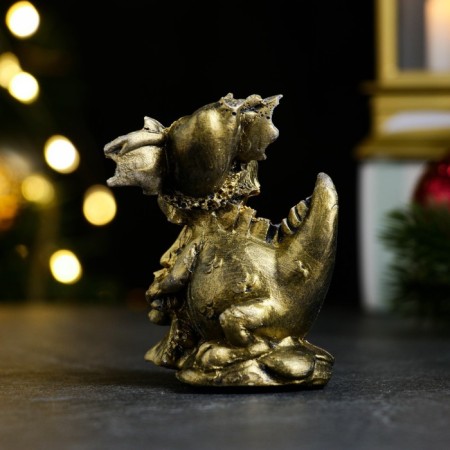 Figure "Dragon with a Christmas tree" Old gold, 6x4x4cm-2