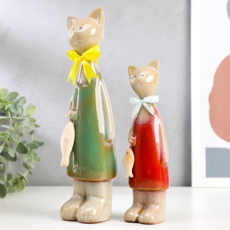Souvenir Ceramics "Two cats with a fish" set 2 pcs 24.5x6x5, 19x5x4.5 cm-3