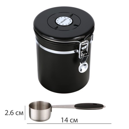 A sealed container for storing ground coffee and coffee beans, 1.5 l, 15x12 cm, black-1