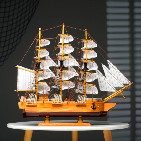 Survenger ship large "Krambole", side light wood, white sails, mix 57 × 9 × 49cm-9