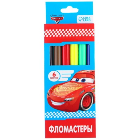 Felt -tip pens, 6 colors, in a cardboard box, cars-3
