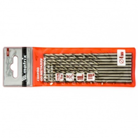 The metal drill elongated Matrix, 4x119 mm, HSS, cylindrical shank, d = 4mm, 10 pcs. 743676-3