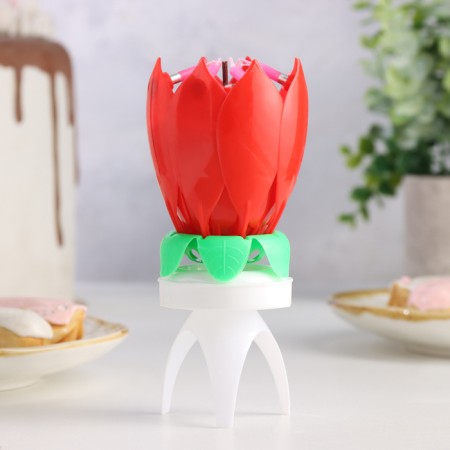 Candle for the cake musical "Tulip", spinning, red, 14.5 × 6 cm-4