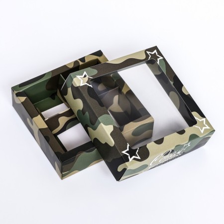 Box for 4 sweets, "camouflage" 12.6 x 12.6 x 3.5 cm. Confectionery packaging-4