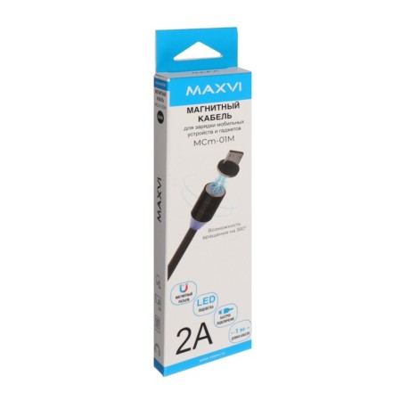 MaxVI MCM -01M cable, microUSB - USB, 2 A, 1 m, magnetic, nylon, backlight, black-3