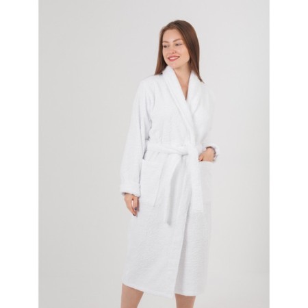 Women's bathrobe, with a shack, size 64-66, white color-1