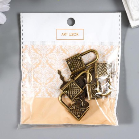 Lack with a key for the casket metal set 5 pcs C286 bronze 3.1x1.7 cm-6