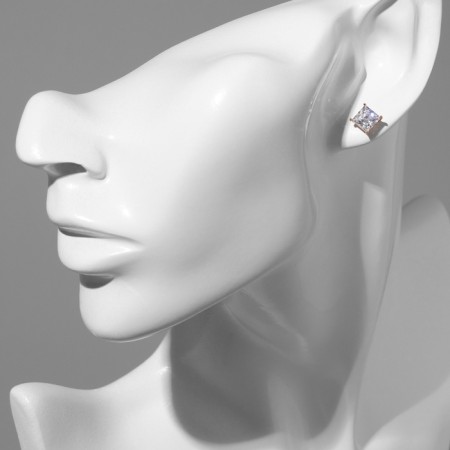 Earrings with rhinestones Xuping Cuts, square, white color in pink gold-2