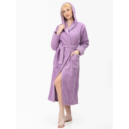 Women's robe with a hood, size 52-54, lilac color-3