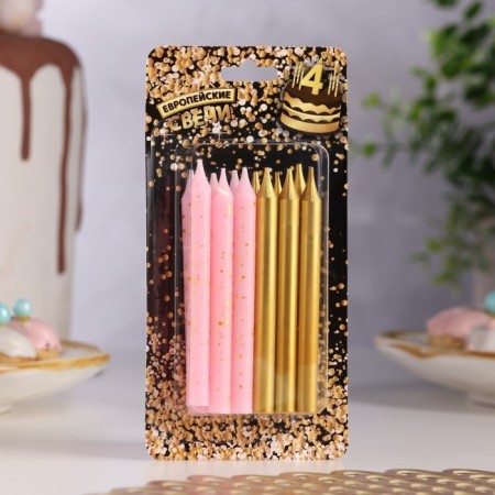 Set of candles for the Cake "Spark", 12 pcs, 8 cm, pink and gold metallic-6