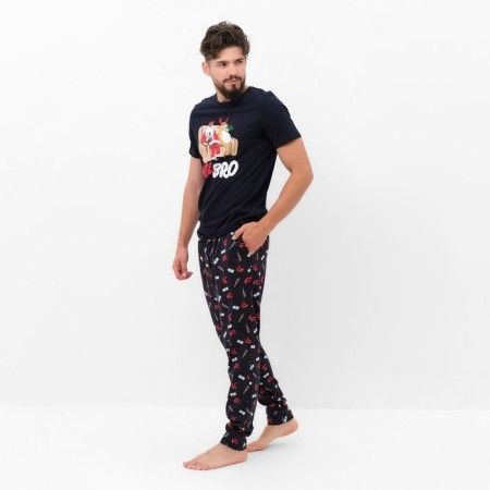 Pajama New Year's male KAFTAN "Chill Bro", black color, size 52-2