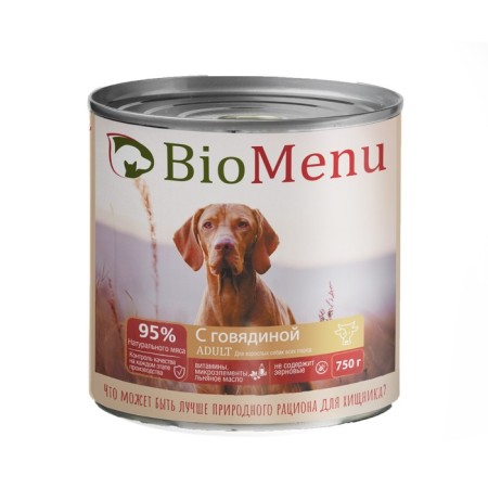 Wet feed biomenu stewed beef for dogs, 750 g
