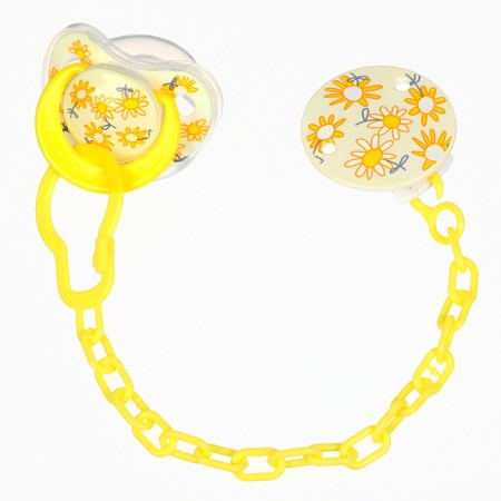 Set: nipple - dummy with the holder "flowers", orthodontic, +6 months, yellow color-1