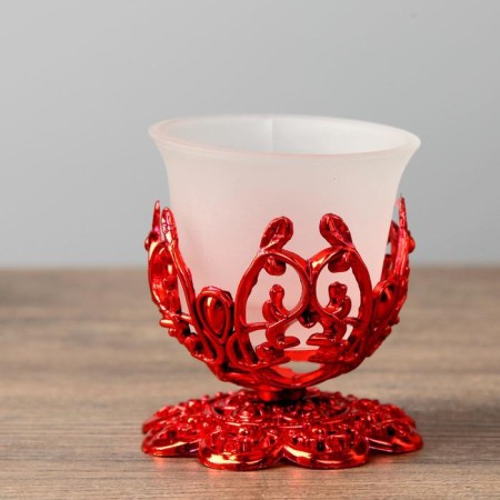 Glass 1 candle "Pattern", red color-1
