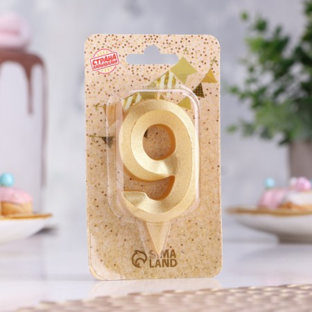 Candle in the Cake "Fine", number "9", gold metallic, 6.5 cm-1