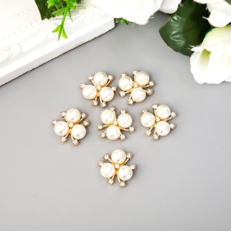 Decor for creativity plastic "Flower with pearls" set of 6 pcs 2x2 cm-2