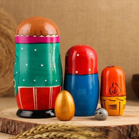 Matryoshka "Ryaba chicken", plot, 5 puppet, 13.5 - 15 cm, mix-5
