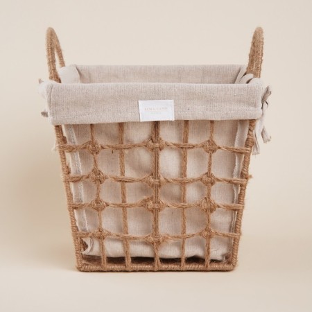 Basket for storage of manual weaving, with handles, square, jute, 27x27x31 cm
