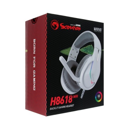 Marvo H8618 WH headphones, game, full -size, microphone, USB, 2 m, RGB, gray-7