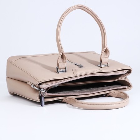 Bag Tout with zipper, external pocket, long belt, beige color-7