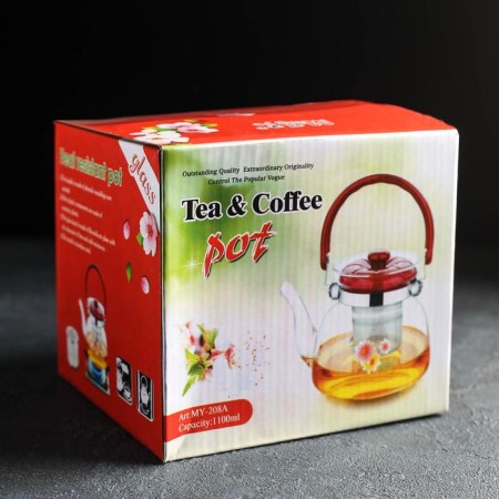 A glass teapot with a metal sieve "Flower Fantasy", 1 liter-2