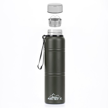 Thermos, 1 l, Warm, retains heat 24 hours, with a strainer, with a temperature sensor, green-1