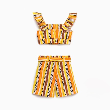 A set for a girl, the color is light beige/black/orange, height 128 cm-8