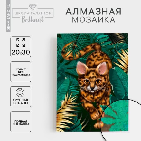 Diamond mosaic with full filling on the canvas "Cat", 20 x 30 cm