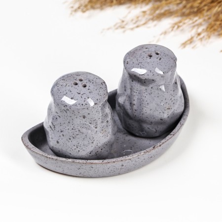 Set for spices Borisov Ceramics "Fog", Solonka, Listen, Stand, Ceramics, Gray